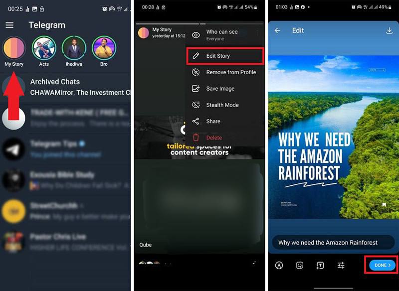 ویرایش استوری در تلگرام